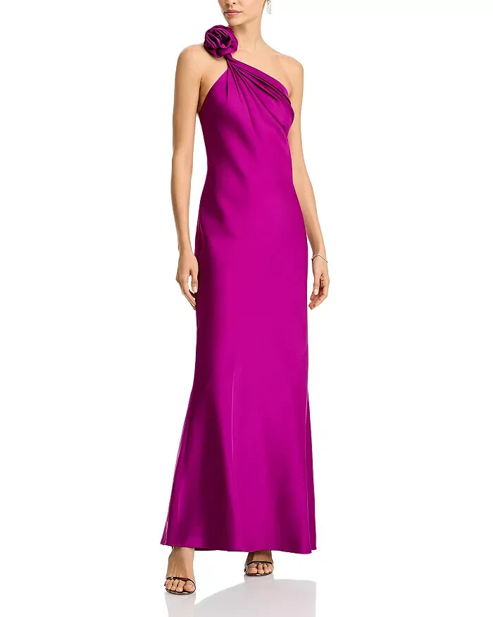 Liv Foster Clara Satin Dress Women's 0 Wine Berry Asymmetric Neck Side Zipped