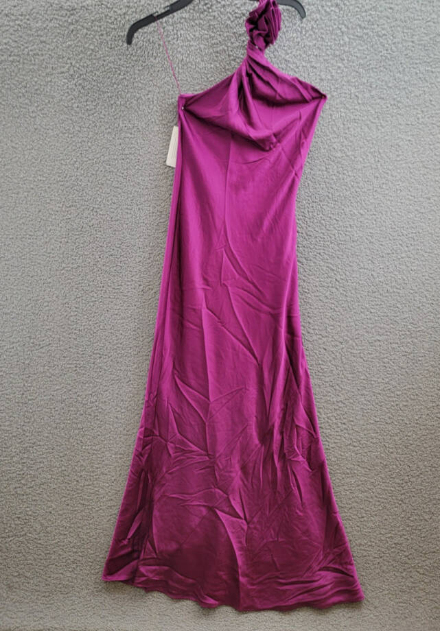 Liv Foster Clara Satin Dress Women's 0 Wine Berry Asymmetric Neck Side Zipped