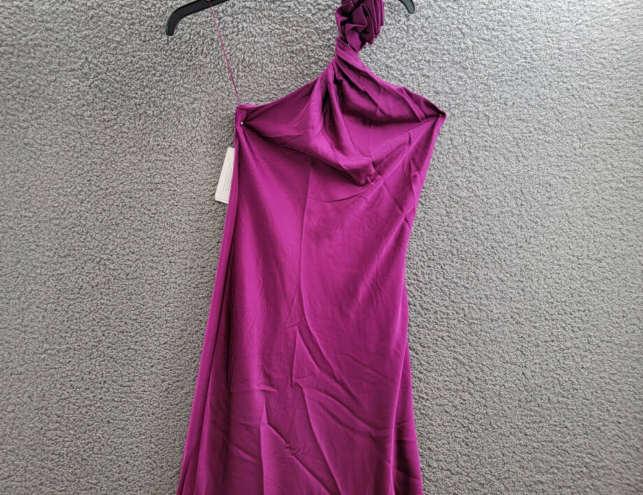 Liv Foster Clara Satin Dress Women's 0 Wine Berry Asymmetric Neck Side Zipped