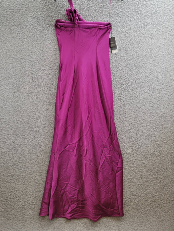 Liv Foster Clara Satin Dress Women's 0 Wine Berry Asymmetric Neck Side Zipped