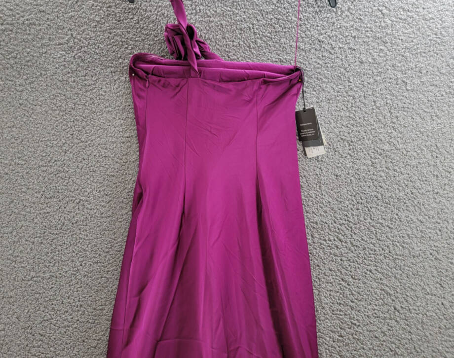 Liv Foster Clara Satin Dress Women's 0 Wine Berry Asymmetric Neck Side Zipped