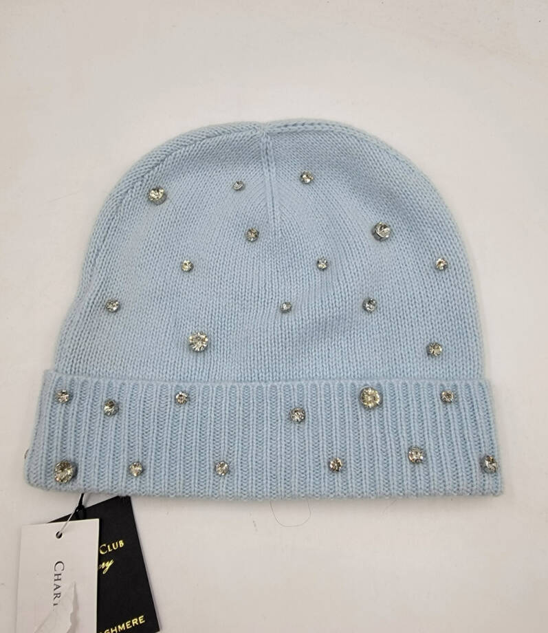 Charter Club Cashmere Embellished Cuffed Beanie Women's One Size Crystal Blue