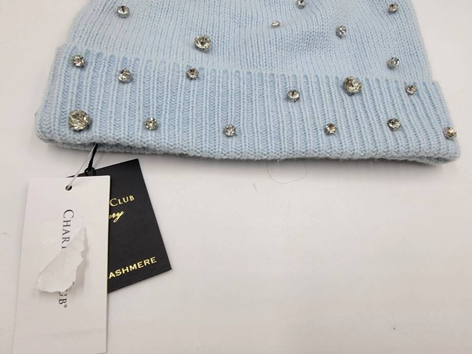 Charter Club Cashmere Embellished Cuffed Beanie Women's One Size Crystal Blue