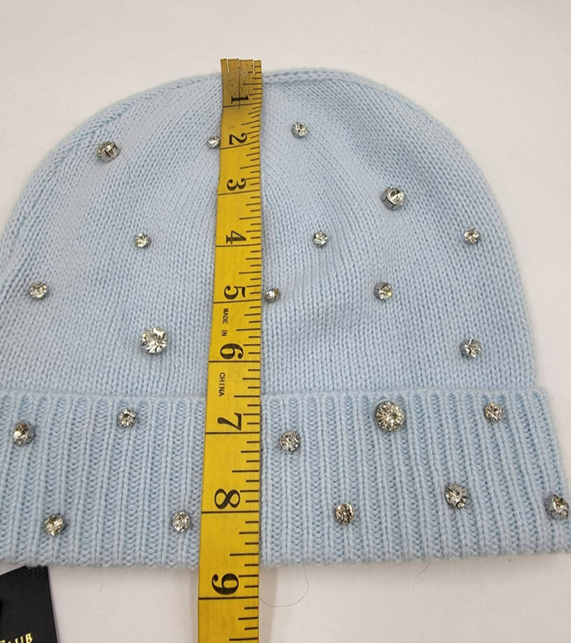 Charter Club Cashmere Embellished Cuffed Beanie Women's One Size Crystal Blue
