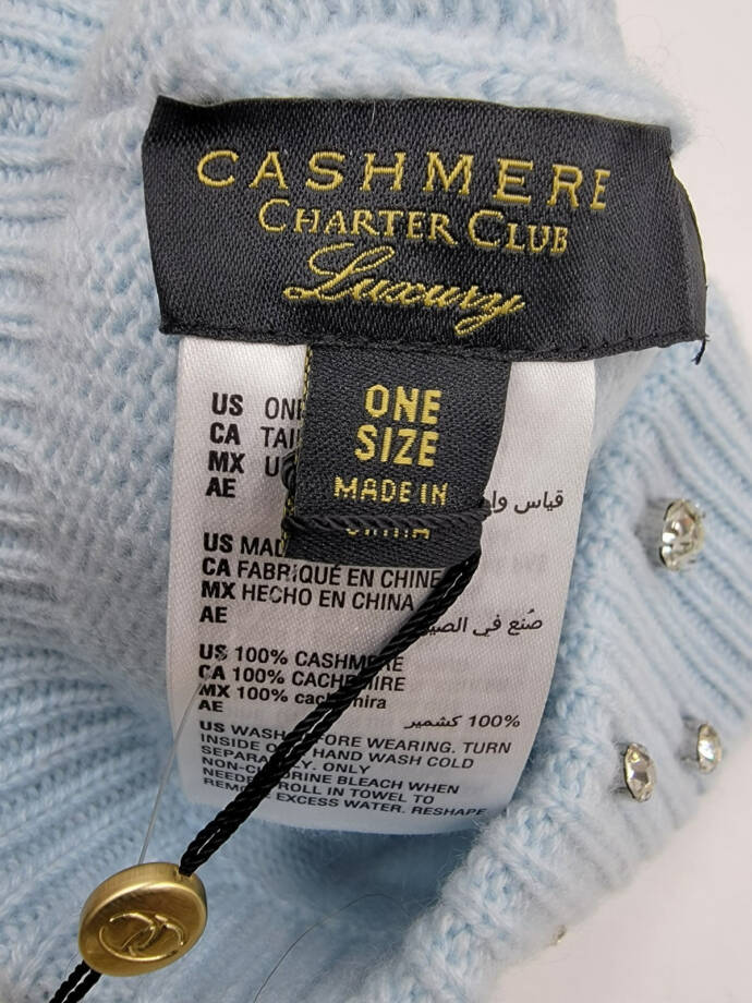Charter Club Cashmere Embellished Cuffed Beanie Women's One Size Crystal Blue