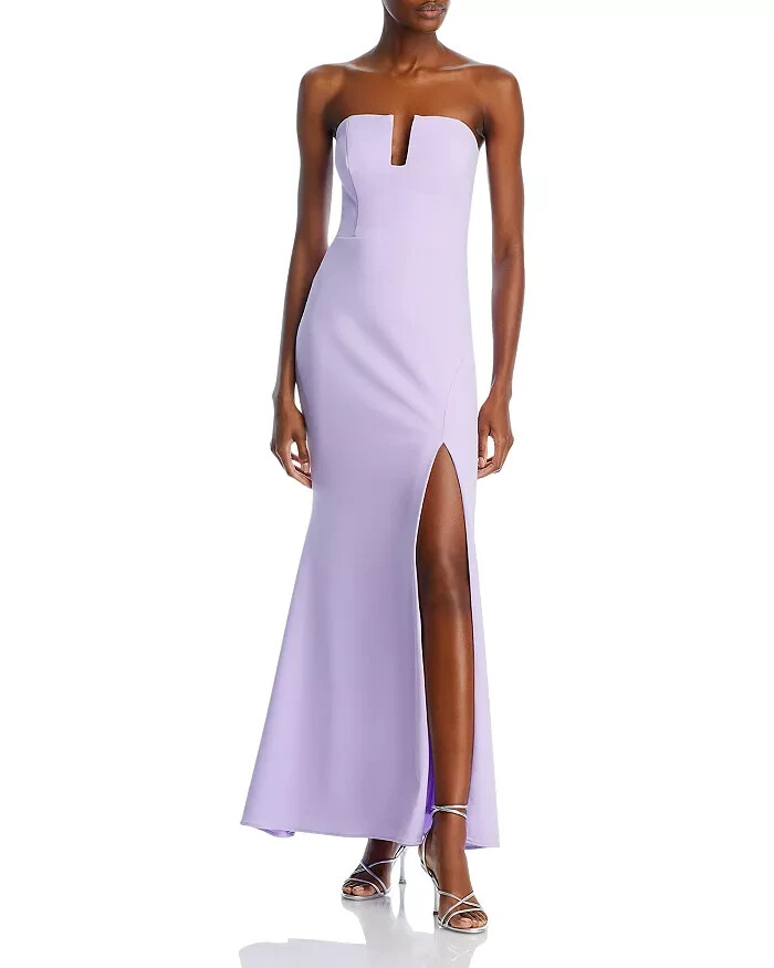 AQUA Scuba Crepe Strapless Gown Women's 6 Lilac Sweetheart Neck Back Zip Closure