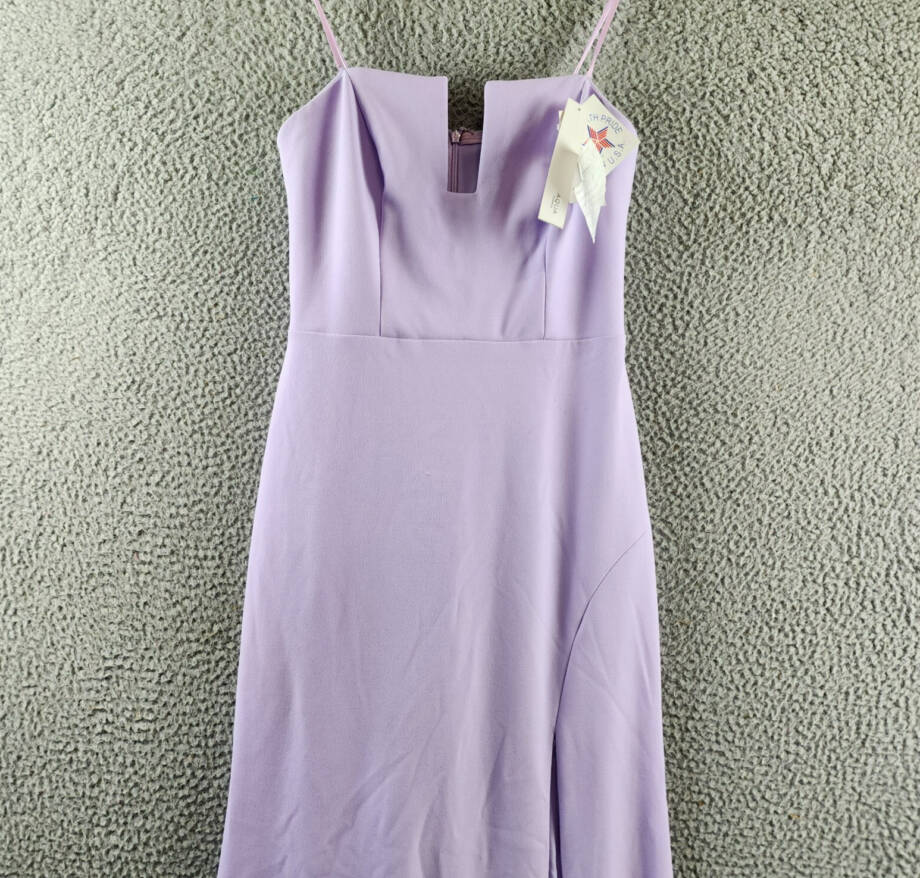 AQUA Scuba Crepe Strapless Gown Women's 6 Lilac Sweetheart Neck Back Zip Closure