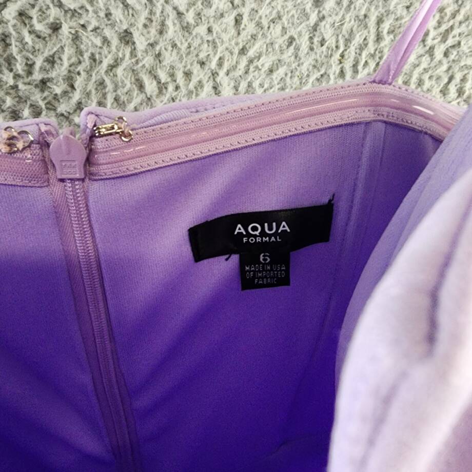 AQUA Scuba Crepe Strapless Gown Women's 6 Lilac Sweetheart Neck Back Zip Closure