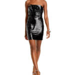 MILLY Sascha Sequin Strapless Mini Dress Women's 4 Black Straight Neck Back Zip