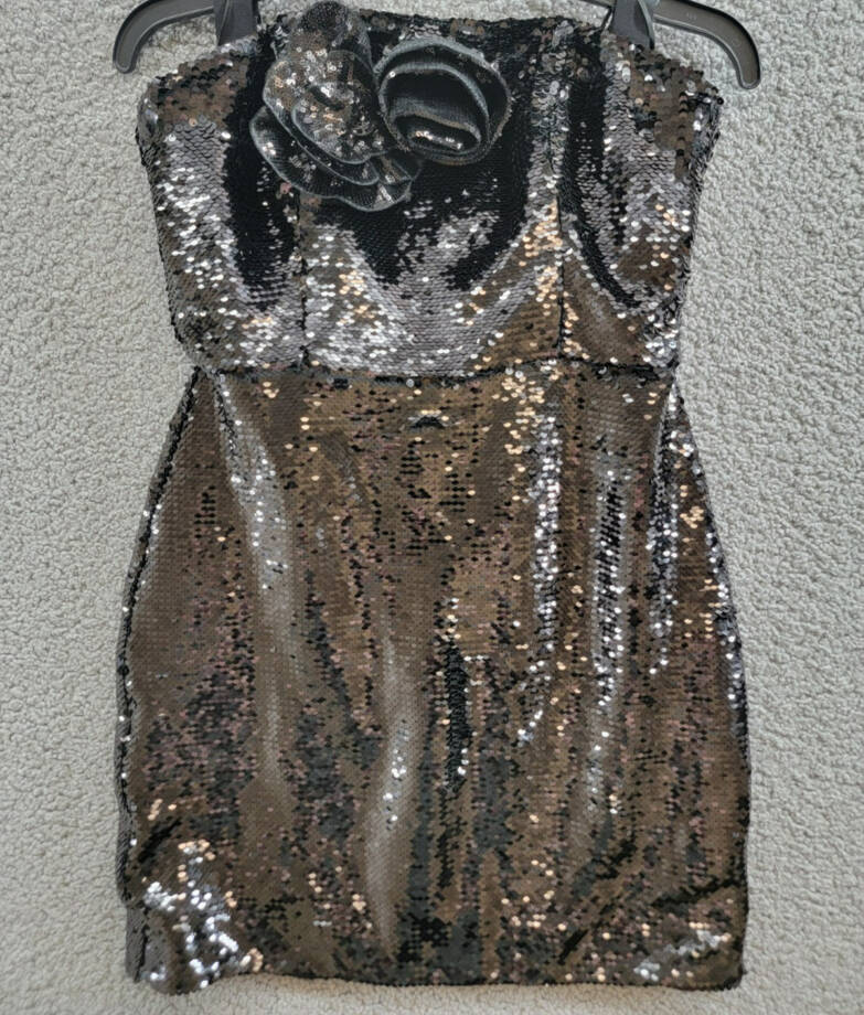 MILLY Sascha Sequin Strapless Mini Dress Women's 4 Black Straight Neck Back Zip