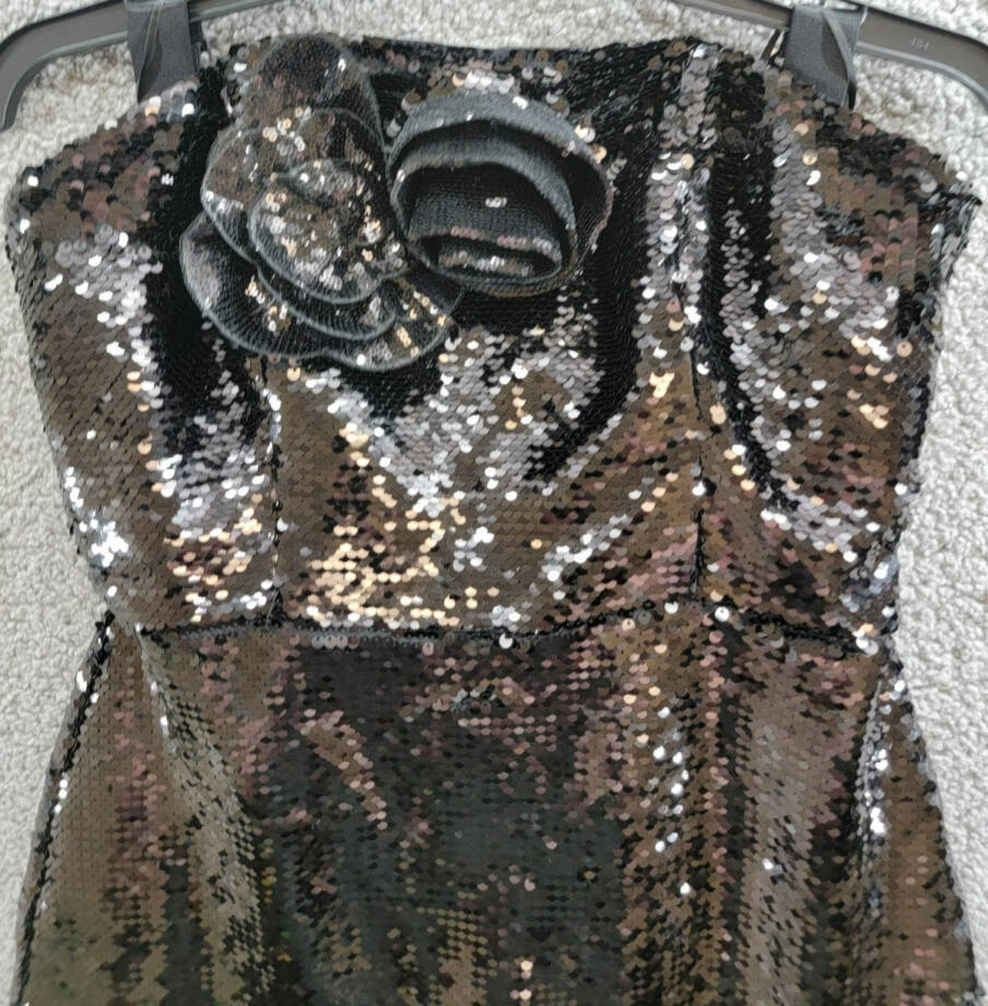 MILLY Sascha Sequin Strapless Mini Dress Women's 4 Black Straight Neck Back Zip