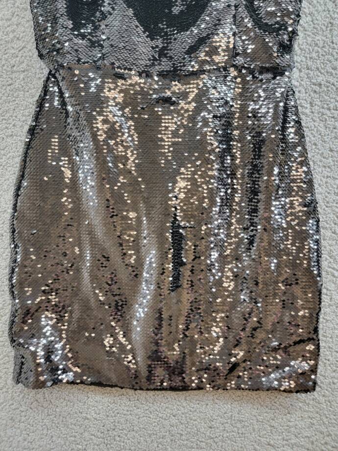 MILLY Sascha Sequin Strapless Mini Dress Women's 4 Black Straight Neck Back Zip