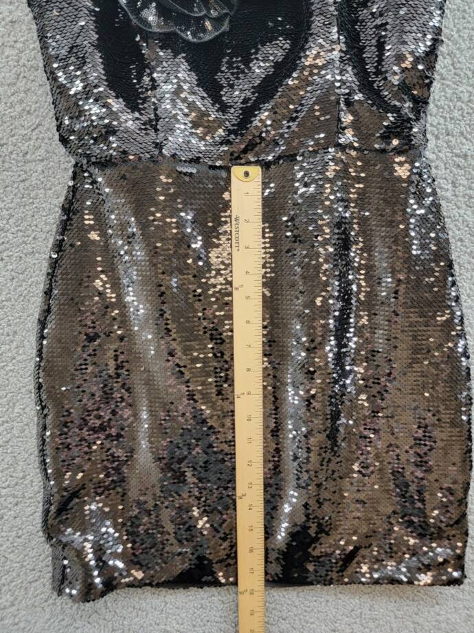 MILLY Sascha Sequin Strapless Mini Dress Women's 4 Black Straight Neck Back Zip