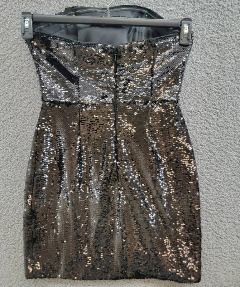 MILLY Sascha Sequin Strapless Mini Dress Women's 4 Black Straight Neck Back Zip