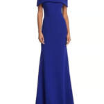 AQUA Off-the-Shoulder Scuba Crepe Gown Women's 2 Marine Back Zip Closure S/S
