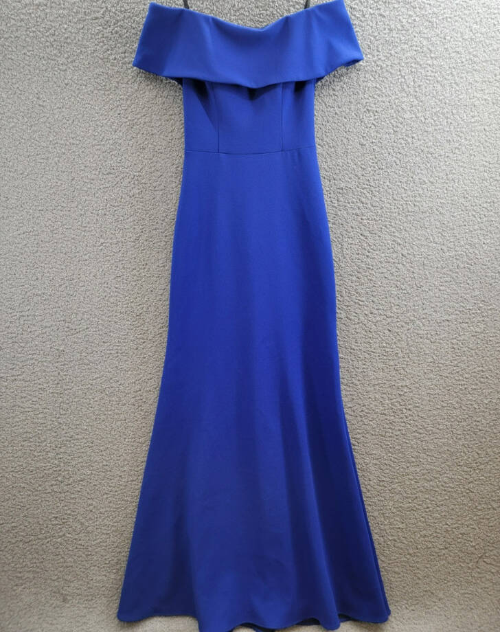 AQUA Off-the-Shoulder Scuba Crepe Gown Women's 2 Marine Back Zip Closure S/S