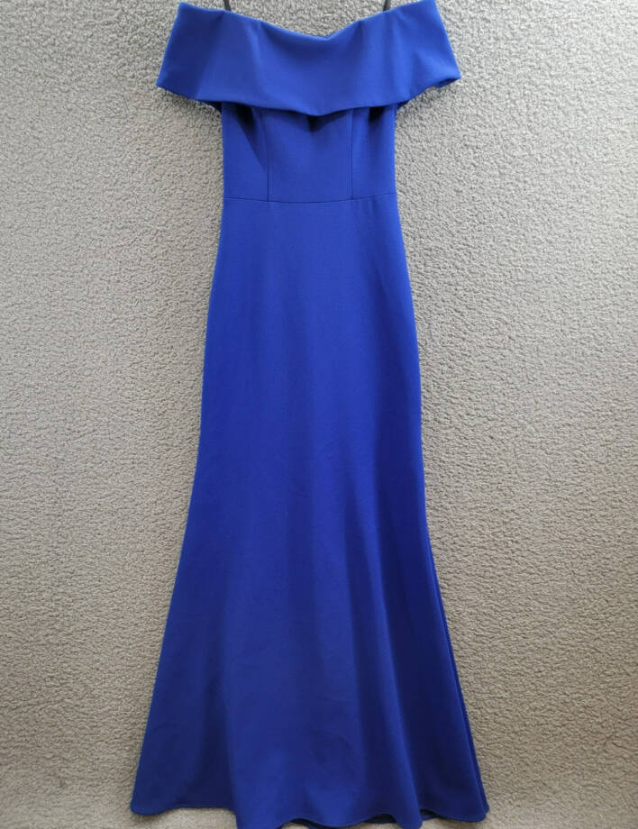 AQUA Off-the-Shoulder Scuba Crepe Gown Women's 2 Marine Back Zip Closure S/S