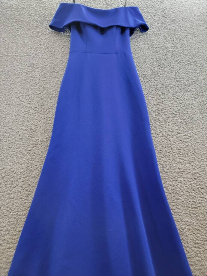AQUA Off-the-Shoulder Scuba Crepe Gown Women's 2 Marine Back Zip Closure S/S