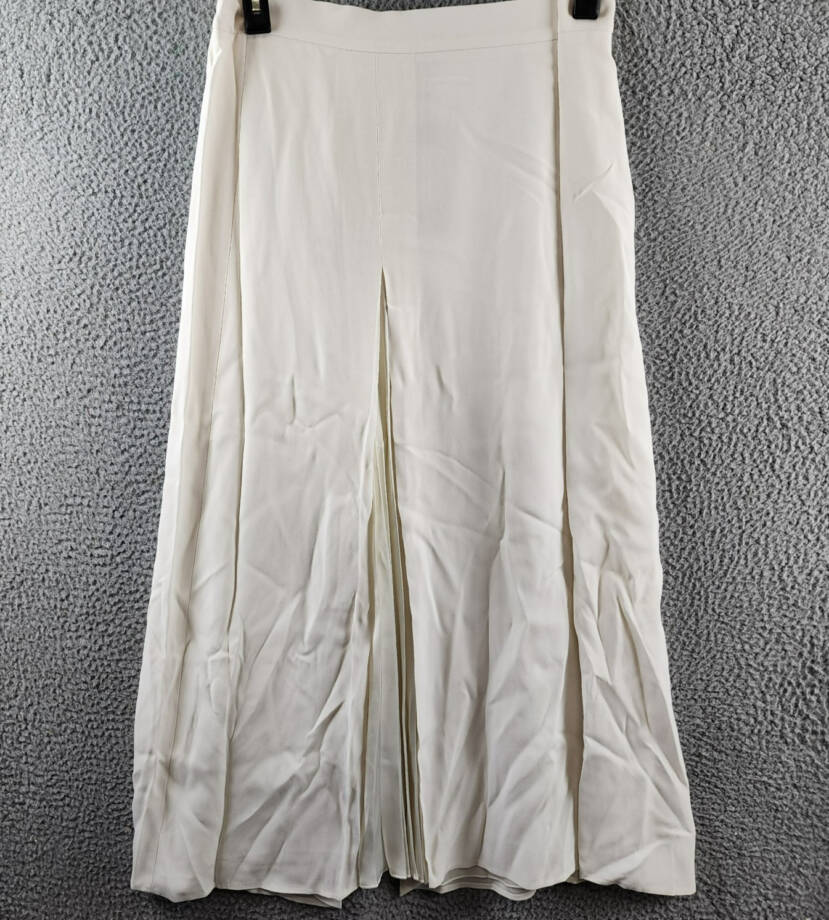 Boss Vateza Skirt Women's 12 Soft Cream Front Pleated Panel Back Zip Closure