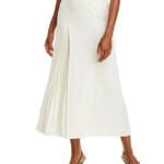Boss Vateza Skirt Women's 4 Soft Cream Front Pleated Panel Back Zip Closure