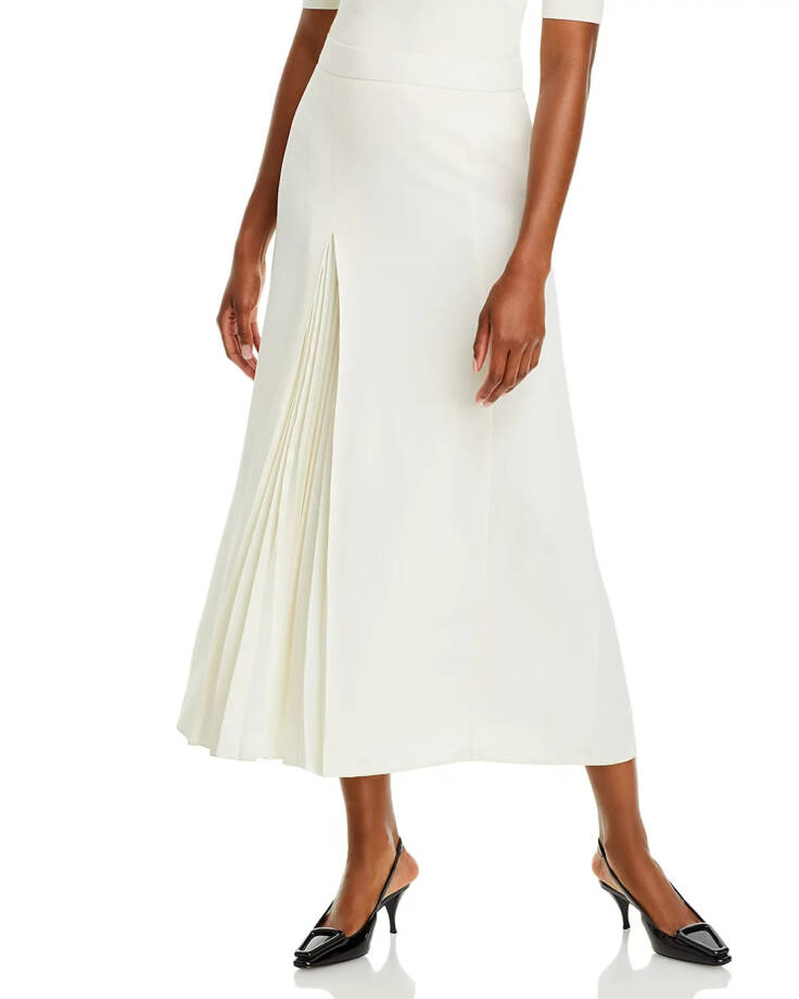 Boss Vateza Skirt Women's 4 Soft Cream Front Pleated Panel Back Zip Closure