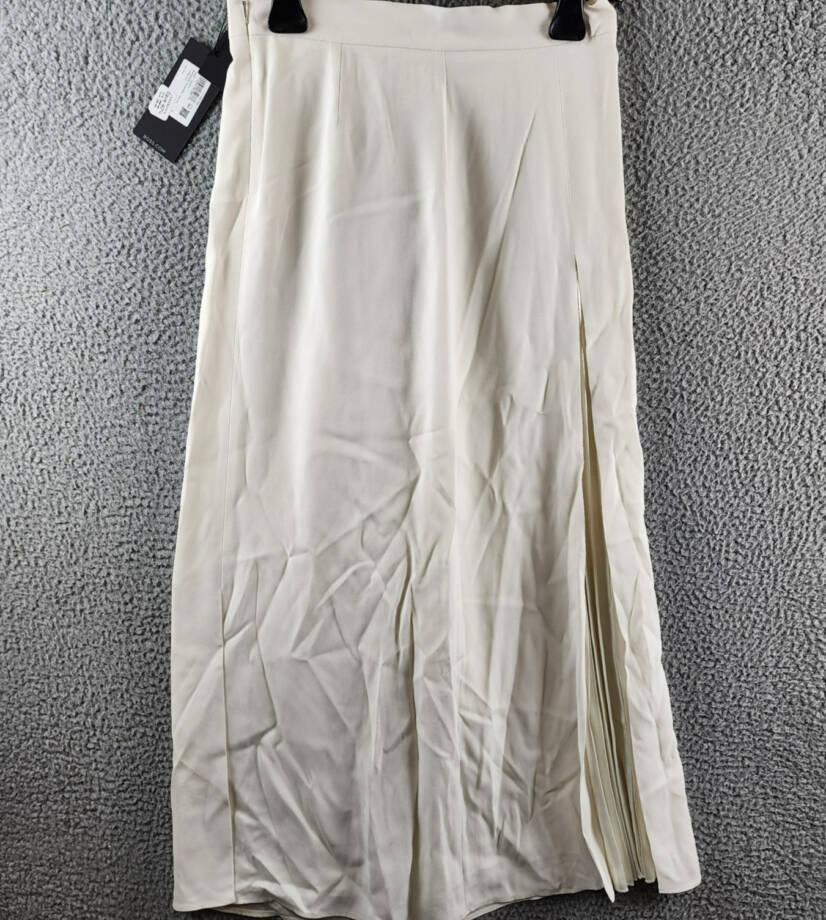 Boss Vateza Skirt Women's 4 Soft Cream Front Pleated Panel Back Zip Closure