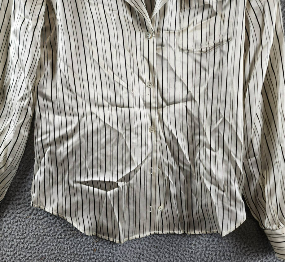 PAIGE Capriana Striped Silk Shirt Women's XS Antique White/Black Long Sleeve