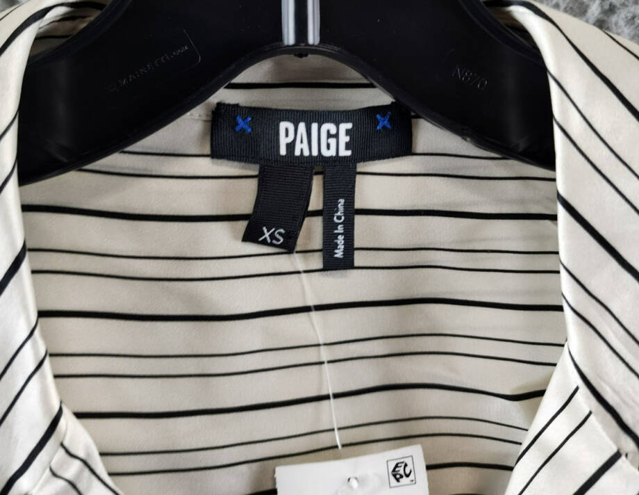 PAIGE Capriana Striped Silk Shirt Women's XS Antique White/Black Long Sleeve