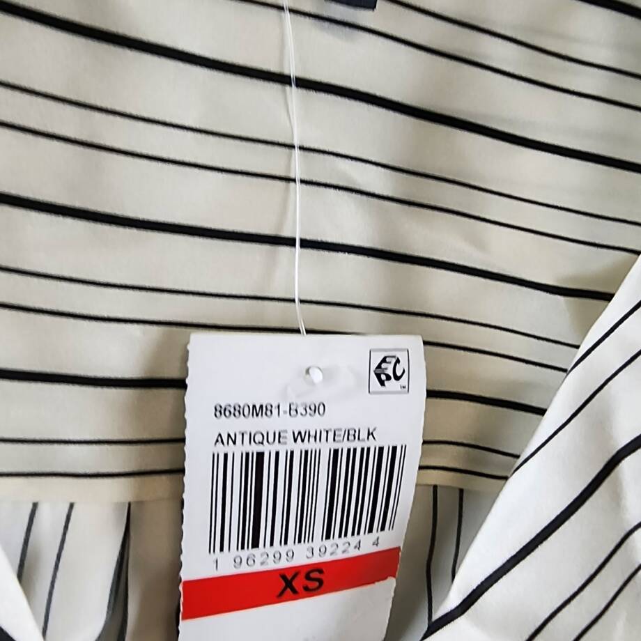PAIGE Capriana Striped Silk Shirt Women's XS Antique White/Black Long Sleeve