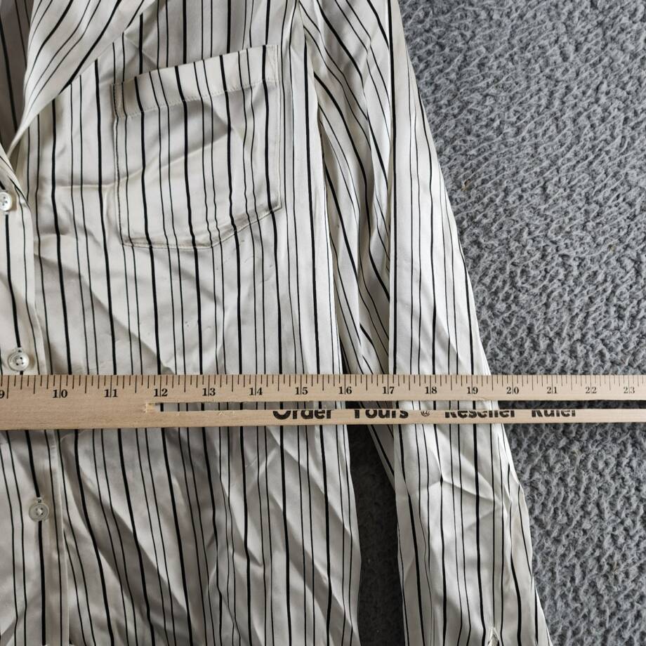 PAIGE Capriana Striped Silk Shirt Women's XS Antique White/Black Long Sleeve