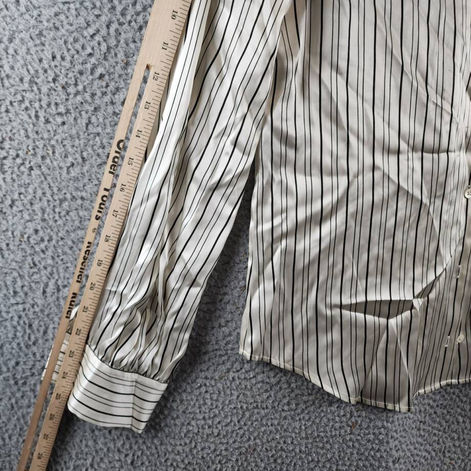 PAIGE Capriana Striped Silk Shirt Women's XS Antique White/Black Long Sleeve