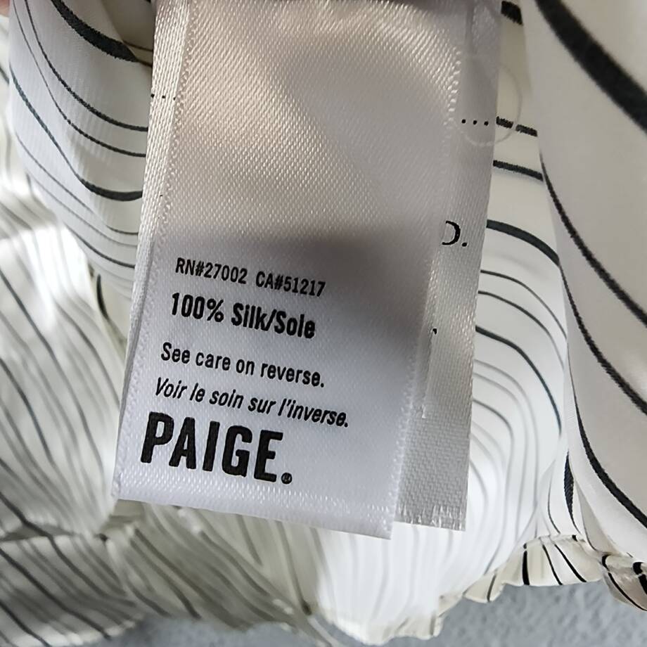 PAIGE Capriana Striped Silk Shirt Women's XS Antique White/Black Long Sleeve