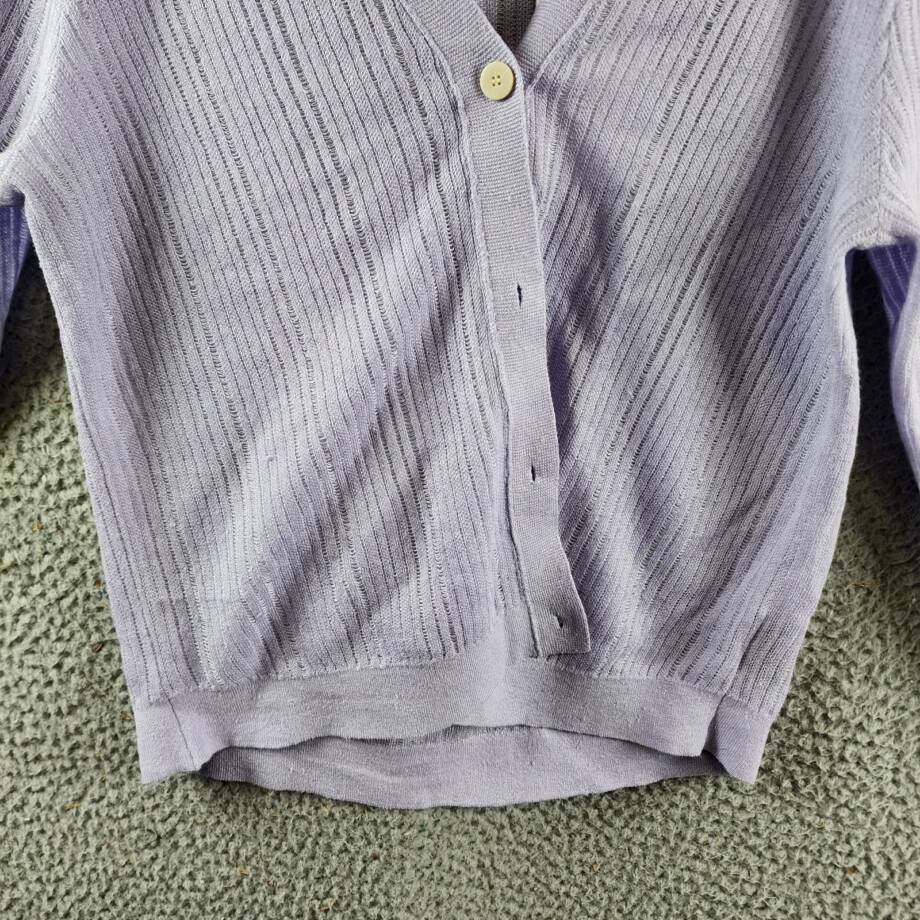 Theory Cropped Cardigan Women's S Soft Iris V-Neck Linen Blend Button Front L/S