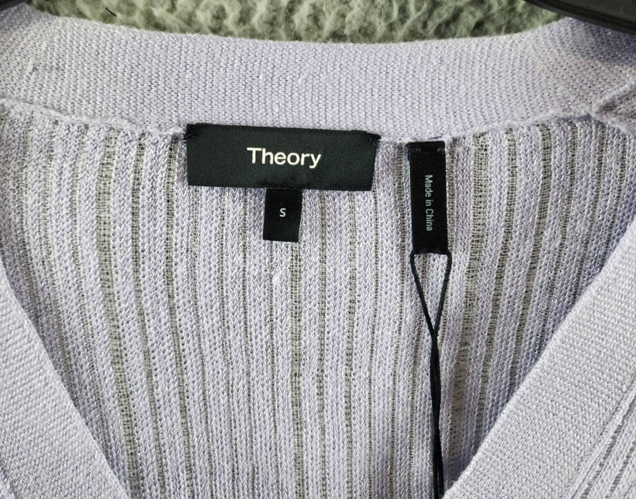Theory Cropped Cardigan Women's S Soft Iris V-Neck Linen Blend Button Front L/S