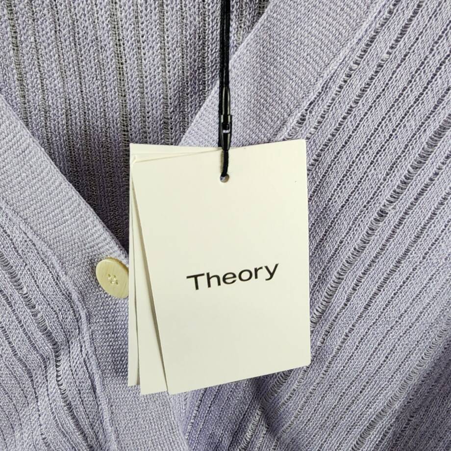 Theory Cropped Cardigan Women's S Soft Iris V-Neck Linen Blend Button Front L/S