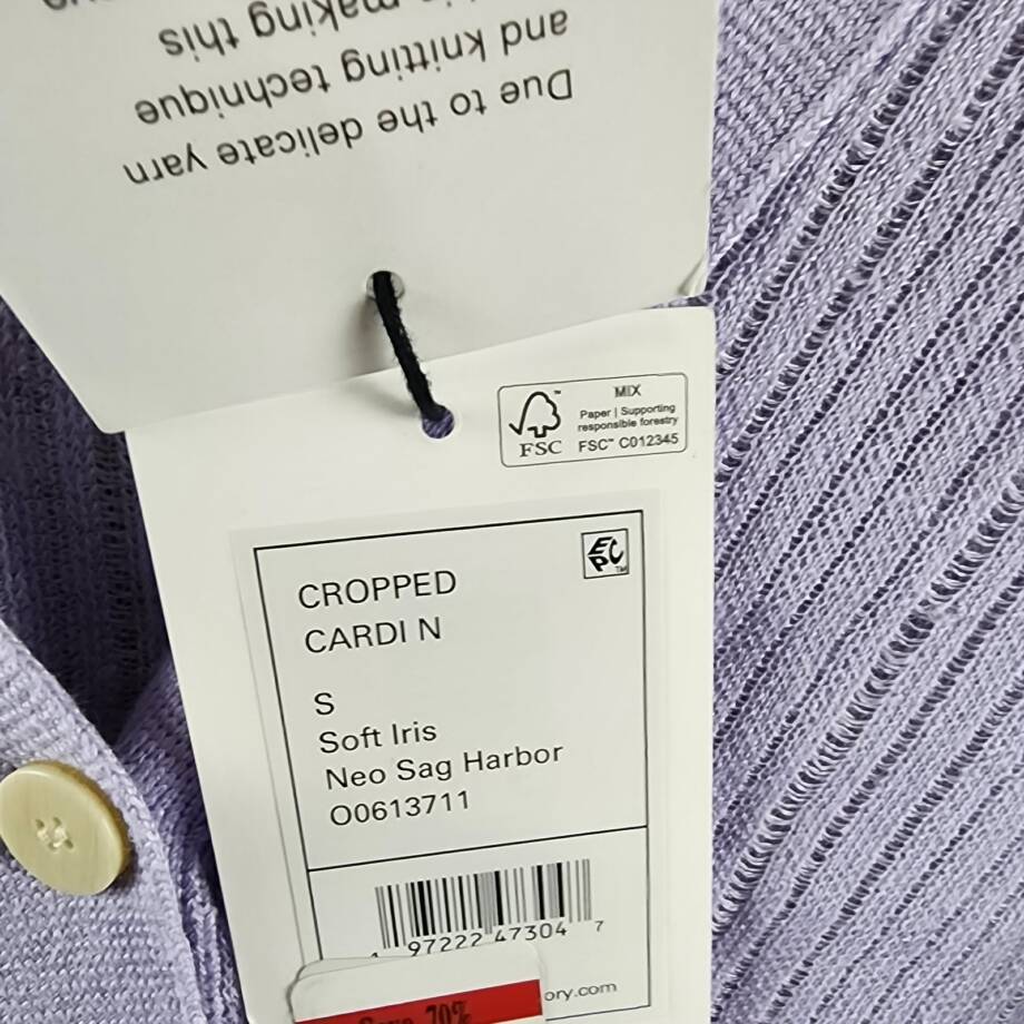 Theory Cropped Cardigan Women's S Soft Iris V-Neck Linen Blend Button Front L/S