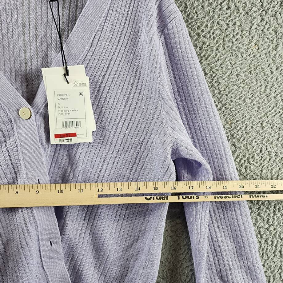 Theory Cropped Cardigan Women's S Soft Iris V-Neck Linen Blend Button Front L/S