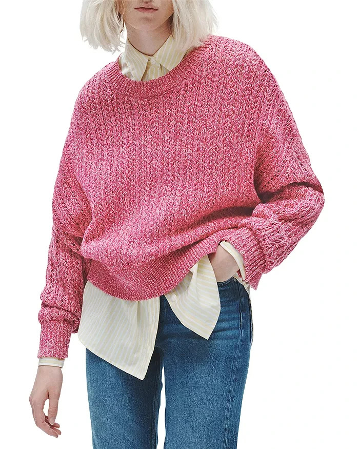 Rag & Bone Edie Open Stitch Sweater Women's XS Pink Multi Round Neck Long Sleeve