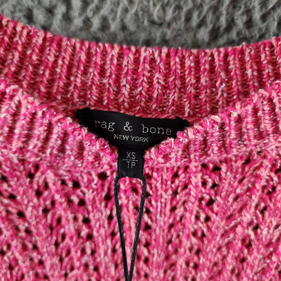 Rag & Bone Edie Open Stitch Sweater Women's XS Pink Multi Round Neck Long Sleeve