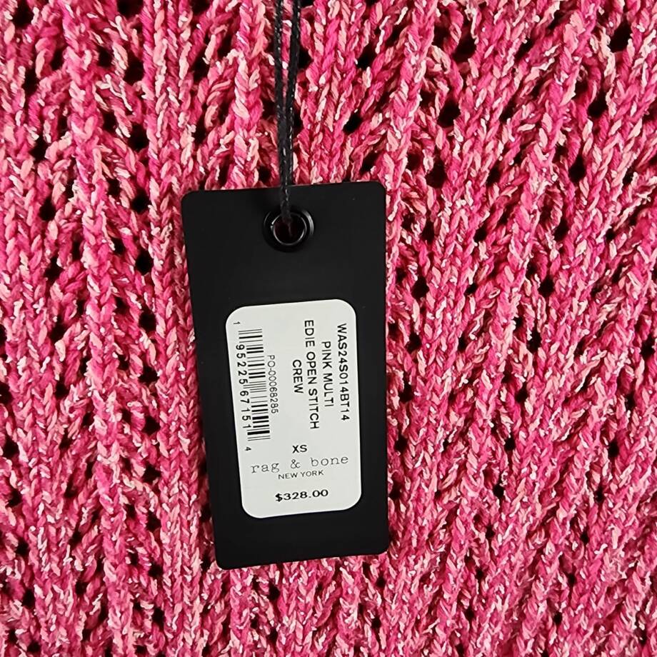 Rag & Bone Edie Open Stitch Sweater Women's XS Pink Multi Round Neck Long Sleeve