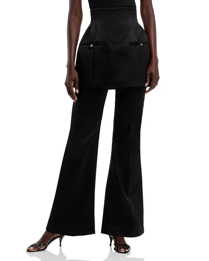 A.W.A.K.E. MODE Layered Skirt Pants Womens 40 Black Welt Pocket Back Zip Closure