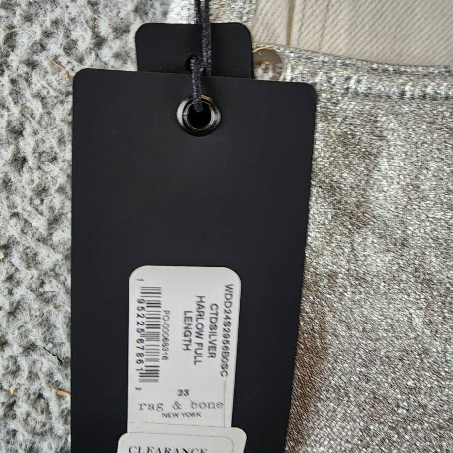 rag & bone Harlow High Rise Straight Jeans Women's 23 Coated Silver Button Zip