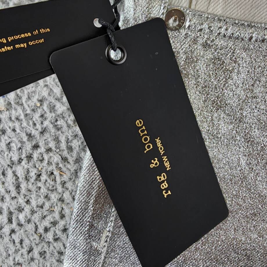 rag & bone Harlow High Rise Straight Jeans Women's 23 Coated Silver Button Zip