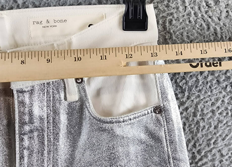 rag & bone Harlow High Rise Straight Jeans Women's 23 Coated Silver Button Zip