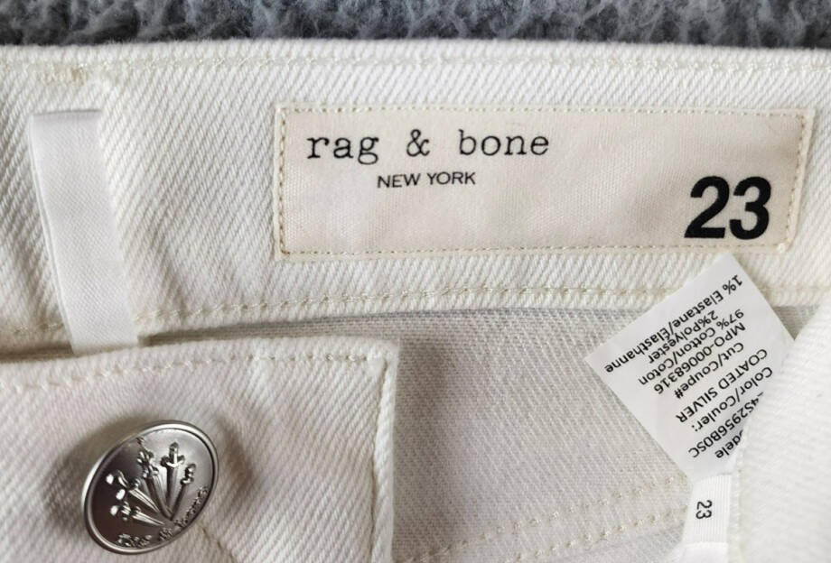 rag & bone Harlow High Rise Straight Jeans Women's 23 Coated Silver Button Zip