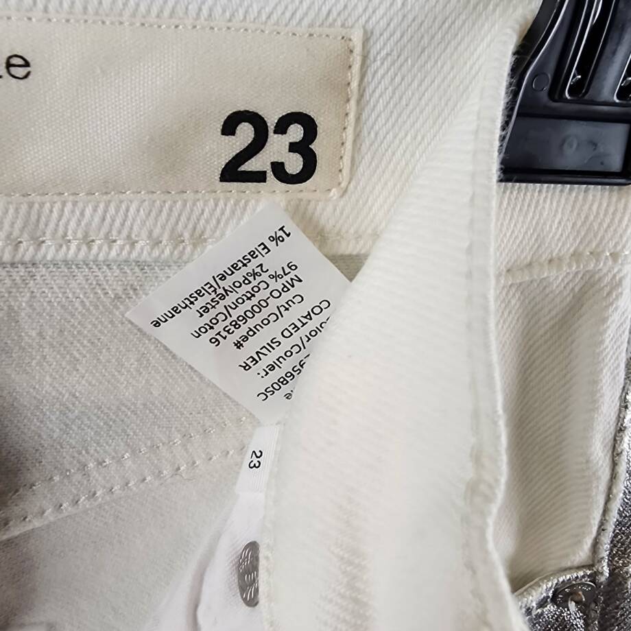 rag & bone Harlow High Rise Straight Jeans Women's 23 Coated Silver Button Zip