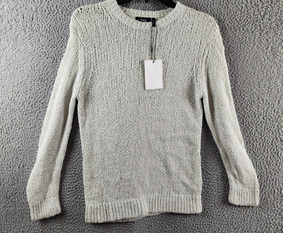 Theory Shrunken Crewneck Sweater Women's P Reed Ribbed Hem Linen Blend Pullover
