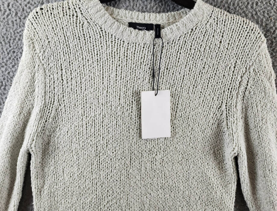 Theory Shrunken Crewneck Sweater Women's P Reed Ribbed Hem Linen Blend Pullover