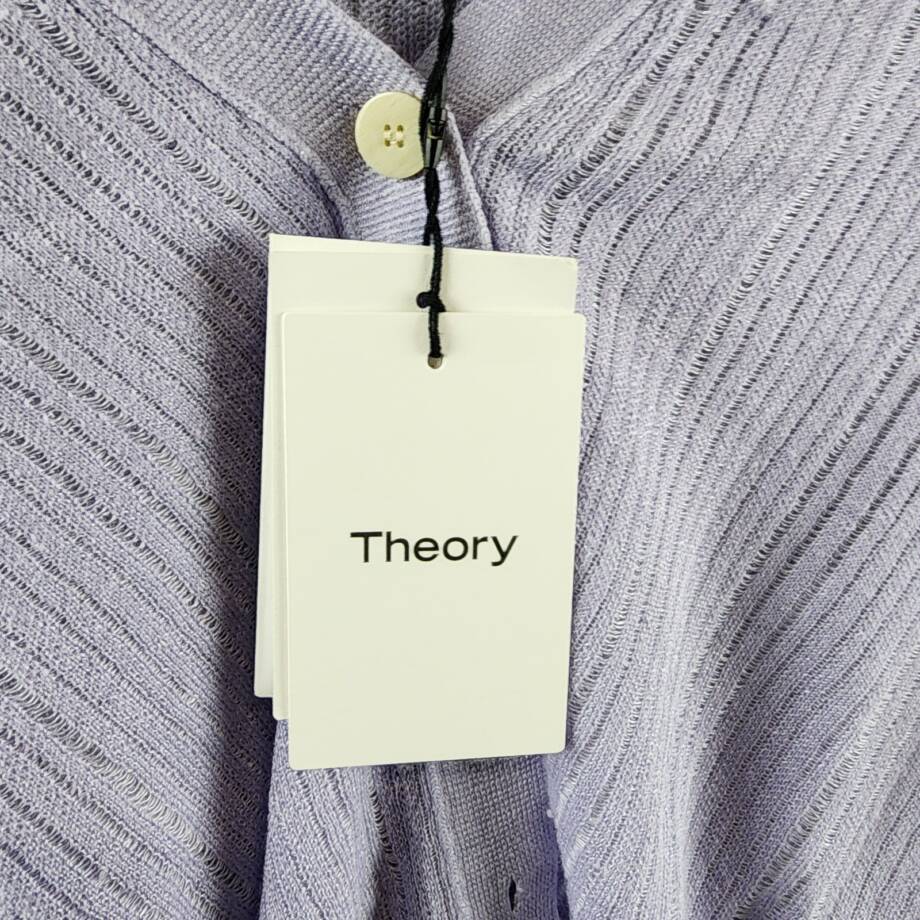 Theory Cropped Cardigan Women's P Soft Iris V-Neck Linen Blend Button Front L/S