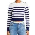 Generation Love Janice Cropped Sweater Women's S White/Navy Striped Long Sleeve